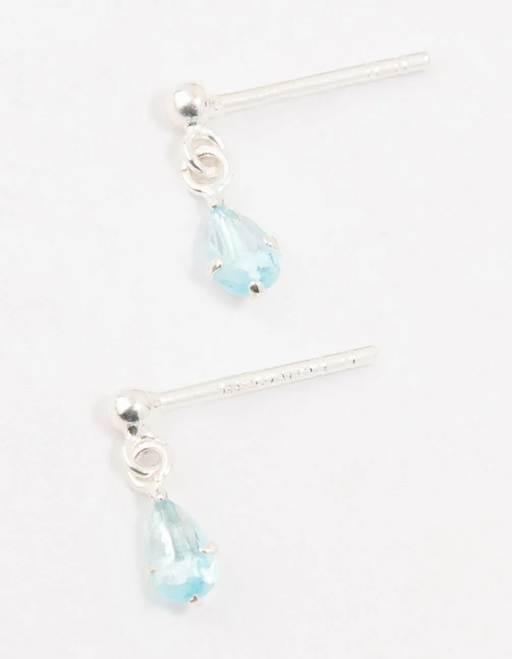 Sterling Silver Pear Shaped Blue Cubic Zirconia Drop Earrings