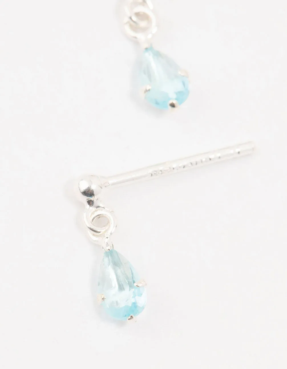 Sterling Silver Pear Shaped Blue Cubic Zirconia Drop Earrings