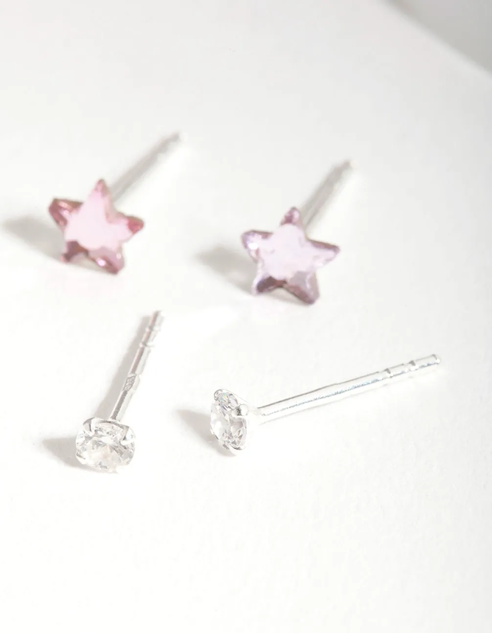 Sterling Silver Pink Star Earring Pack