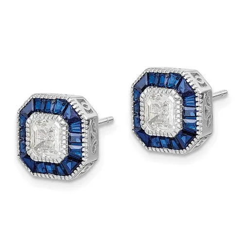 Sterling Silver Synthetic Blue Spinel and CZ Earrings