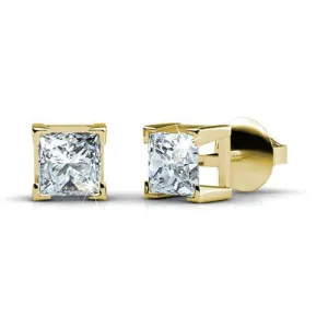 Superior 1.00CT Princess Cut Diamond Stud Earrings in 14KT Yellow Gold