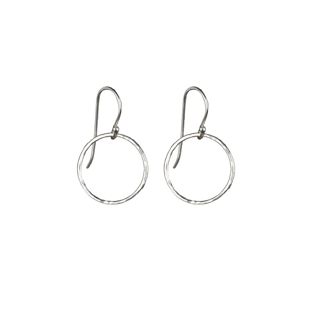 Thin Hammered Silver Circle Earrings