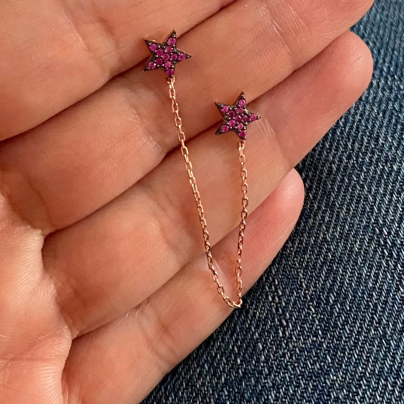 Twin earrings with chains - Sold as single Item